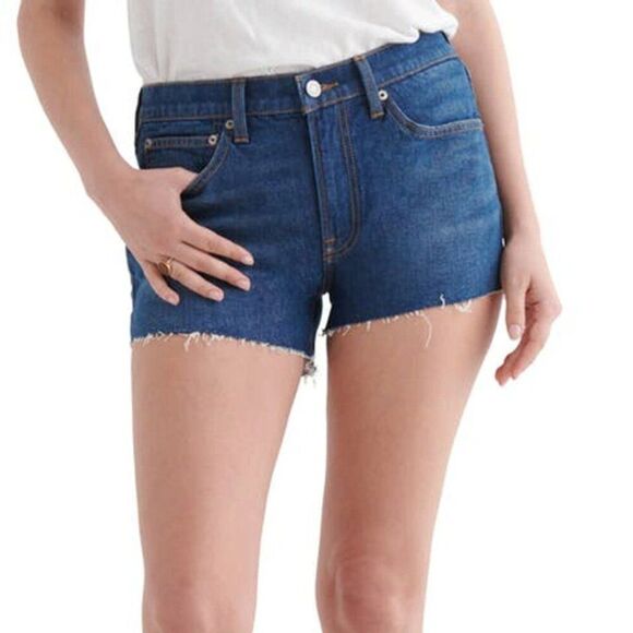 Lucky Brand Mid Rise Cut Off Shorts Women's Size 4 27 Dark Wash Blue Dawn - Picture 2 of 11